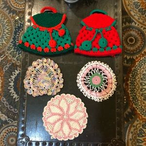 HANDMADE WITH LOVE POTHOLDERS OR DOILIES set of 5